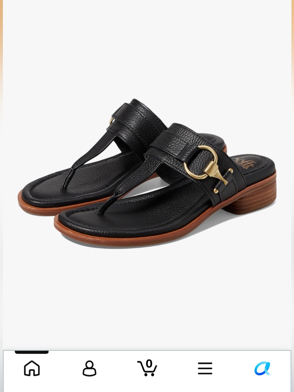 Sofft Black Leather Thong Sandals with Gold Hardware